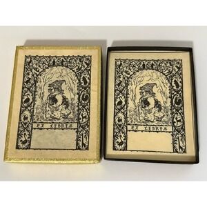 15 VTG Ex Libris Antioch Bookplate Co. Gnome with Books by John Huchthausen